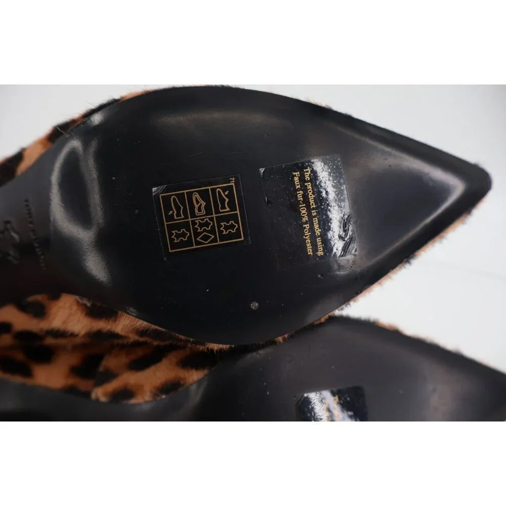Tory Burch Double T Buckle Leopard Calf Hair Kitten Heel Pumps Size 5.5 Brown